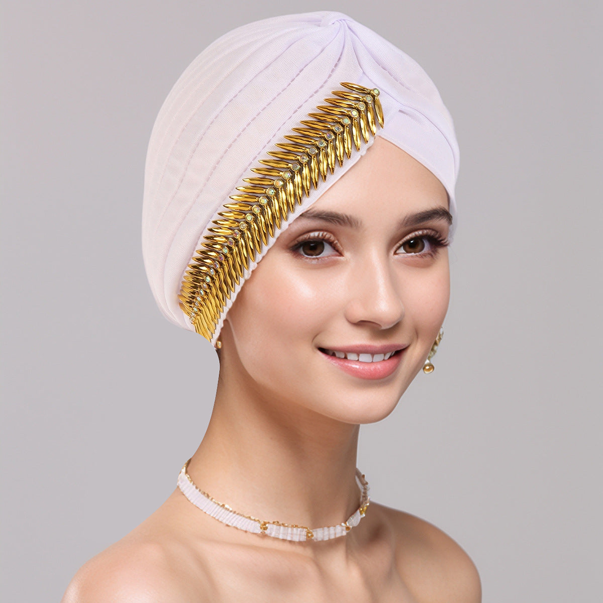 Turban plissé à strass pour femmes, bonnet élastique, foulard de Ramadan, bonnet chimio, chapeau africain