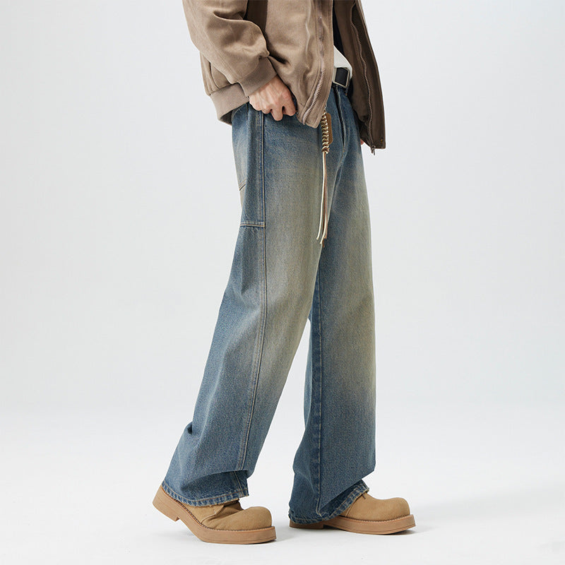 Jean en coton droit mi-taille pour homme, personnalisé, style rétro