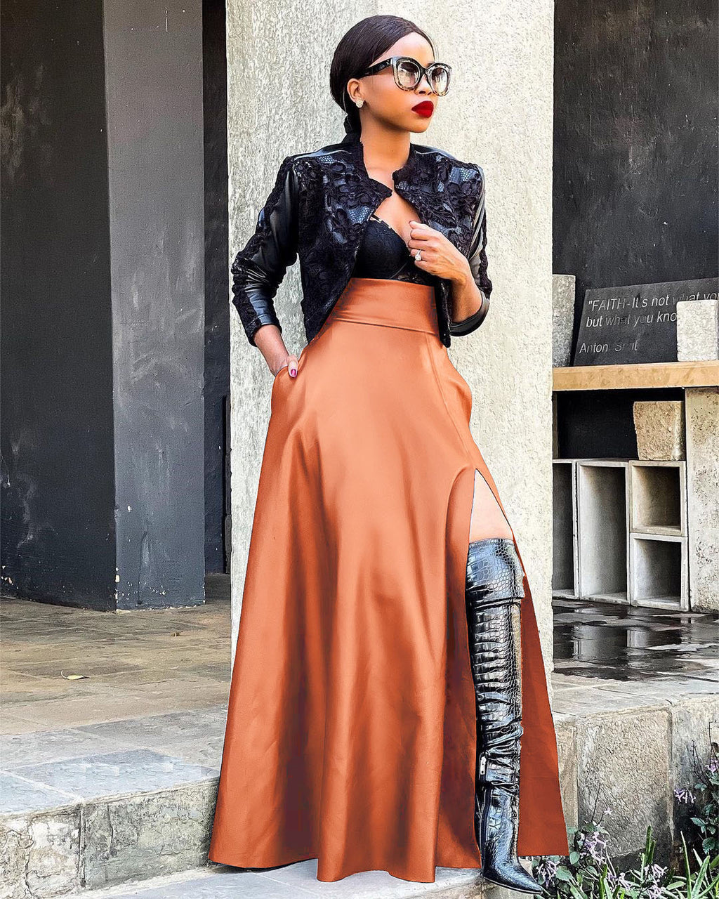 Women's High Waist Irregular Split PU Leather Skirt