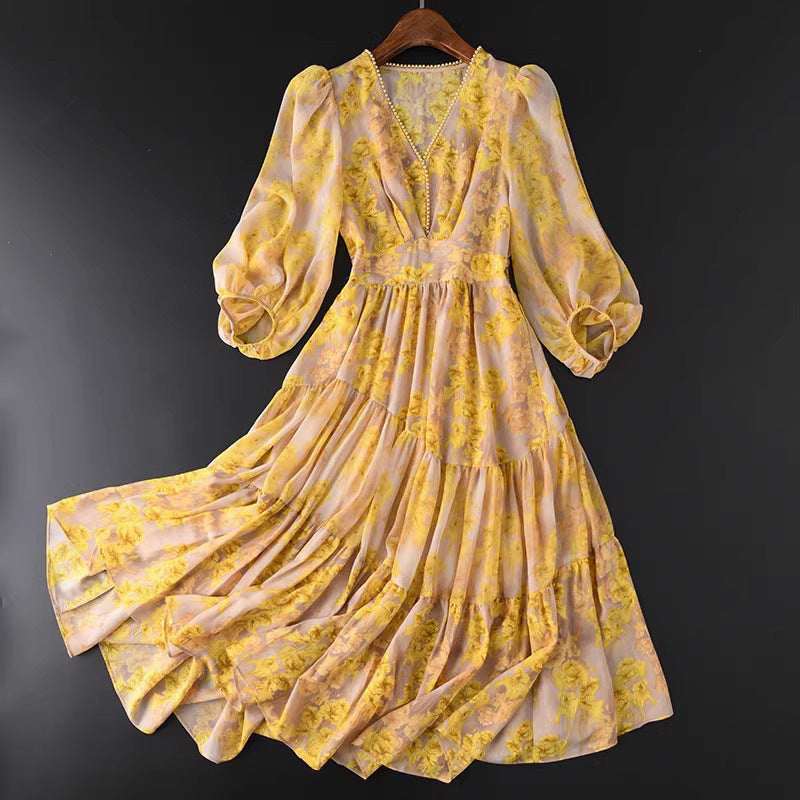 Jupe enfant taille haute amincissante, motif floral, style "Light Luxury"