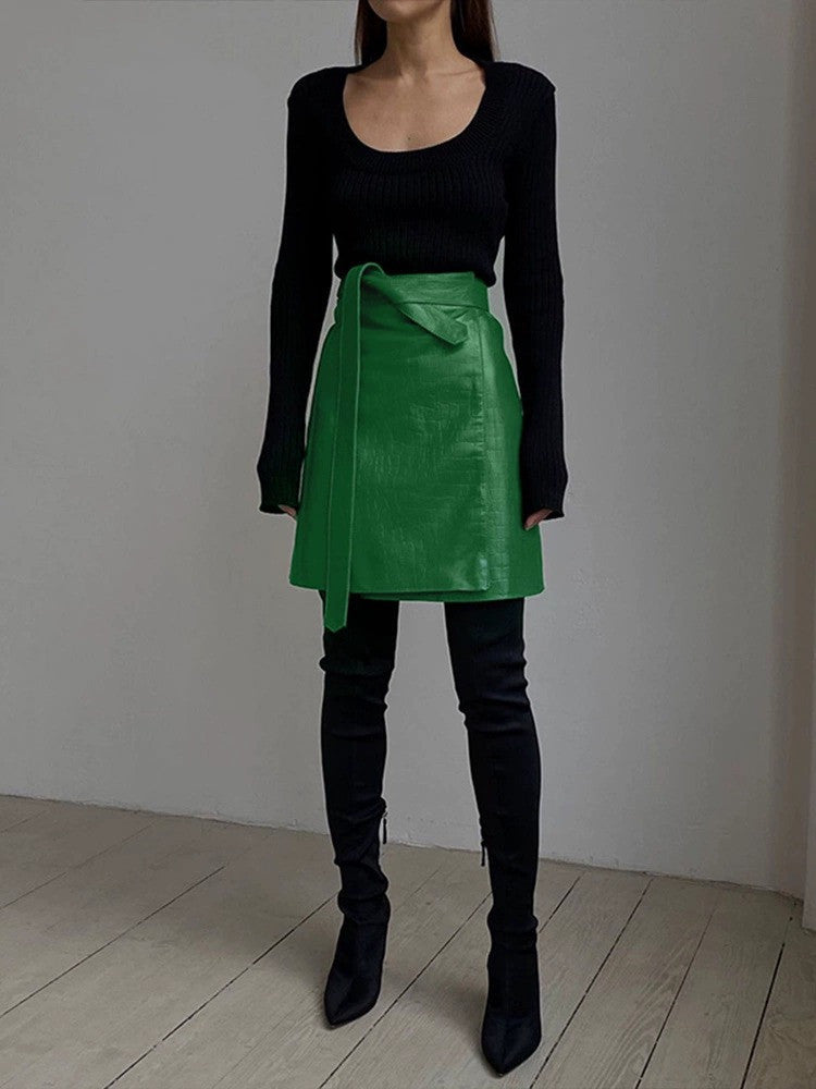 Beyouare Women's Faux Leather Pattern A-Line Skirt