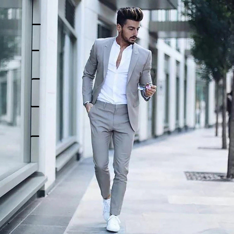 Men's Two Piece Business Casual Cotton Blend Suit