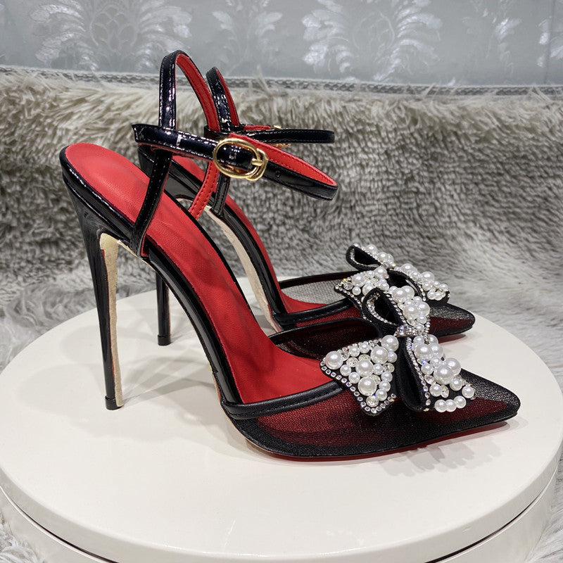 صندل جديد أسود اللون من الدانتيل الشبكي يسمح بمرور الهواء