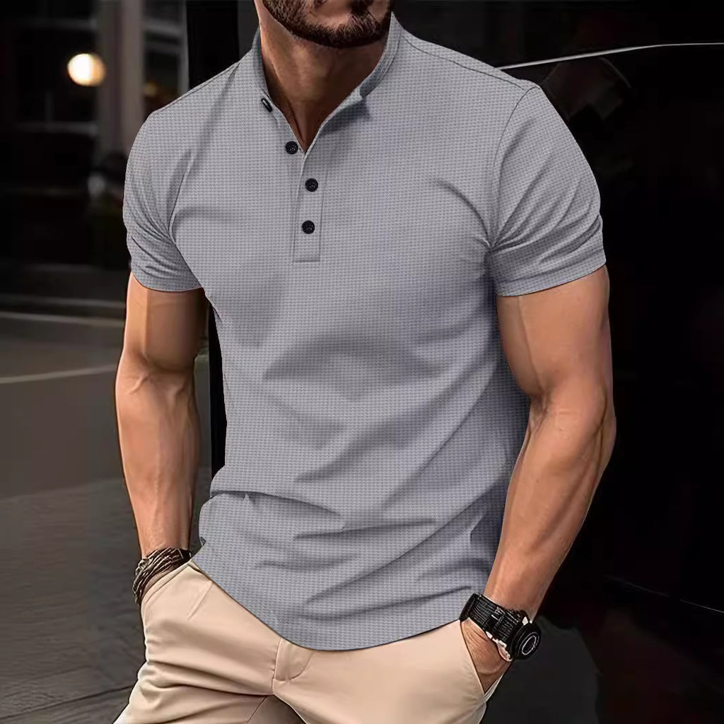 Waffle Four-Button Men's Cotton Blend T-Shirt