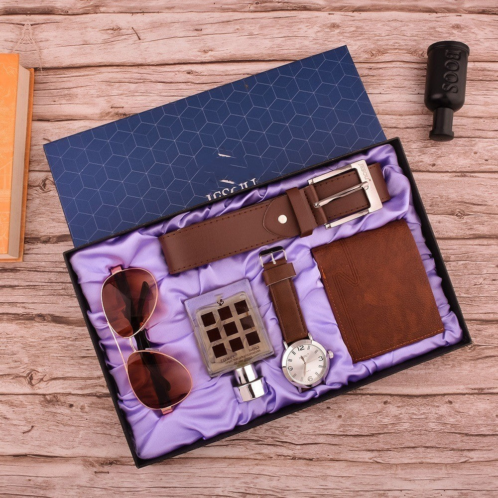 Men's Watch Set with Sunglasses, Wallet, Perfume & Belt Gift Box