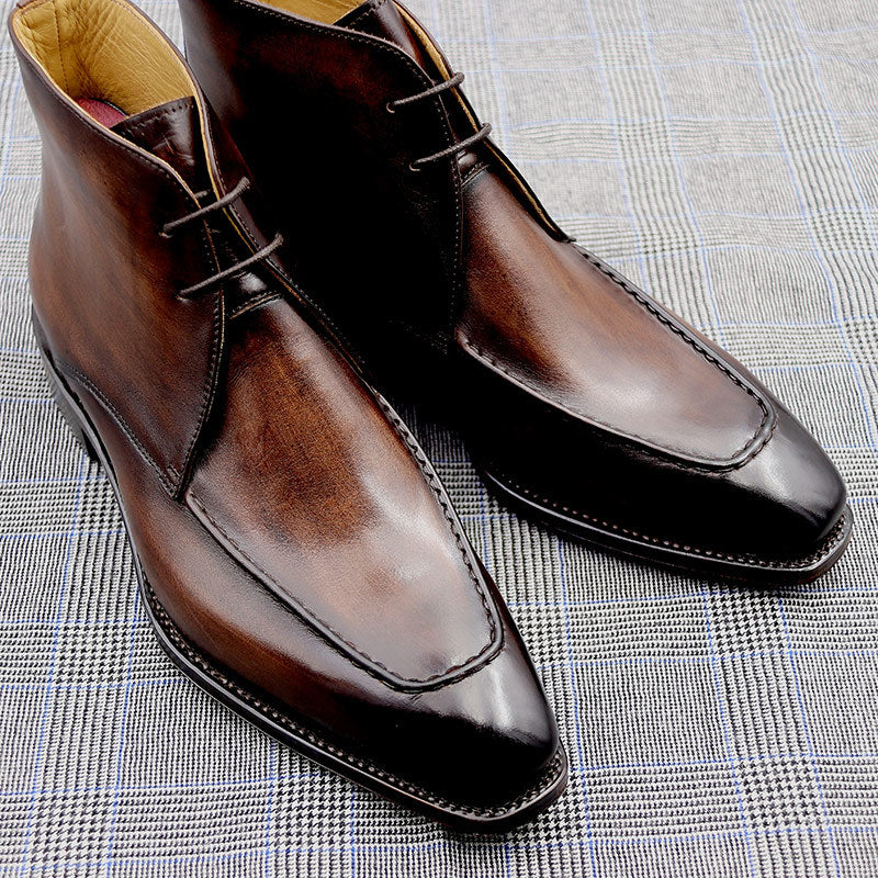 Handmade Men's Leather Boots With Cowhide Leather Soles