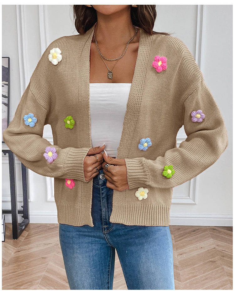 Gilet cardigan en maille à fleurs pour femme