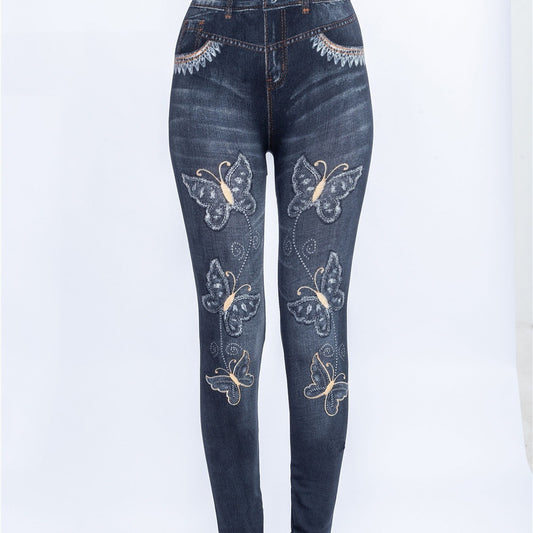 High-waisted Ultra-stretch Capri Pants With A Butterfly Print