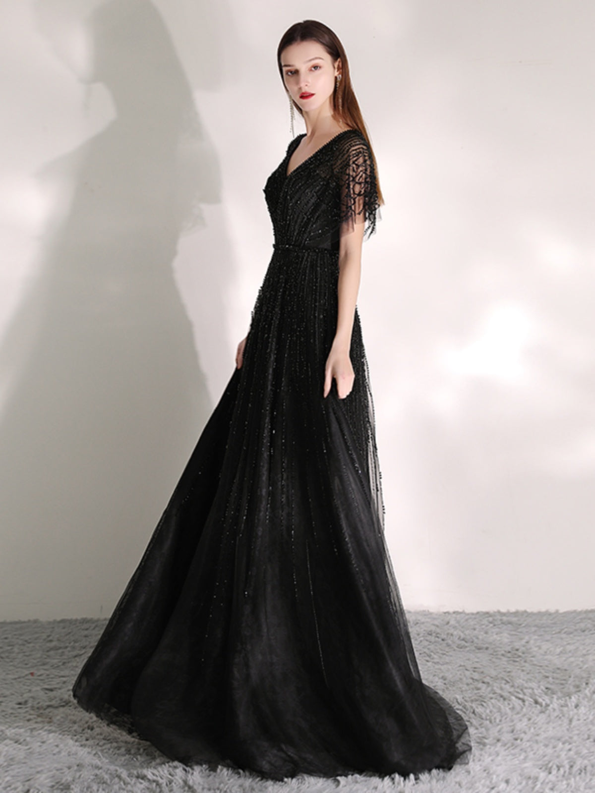 Women's Fashion Solid Color Black Polyester Dress