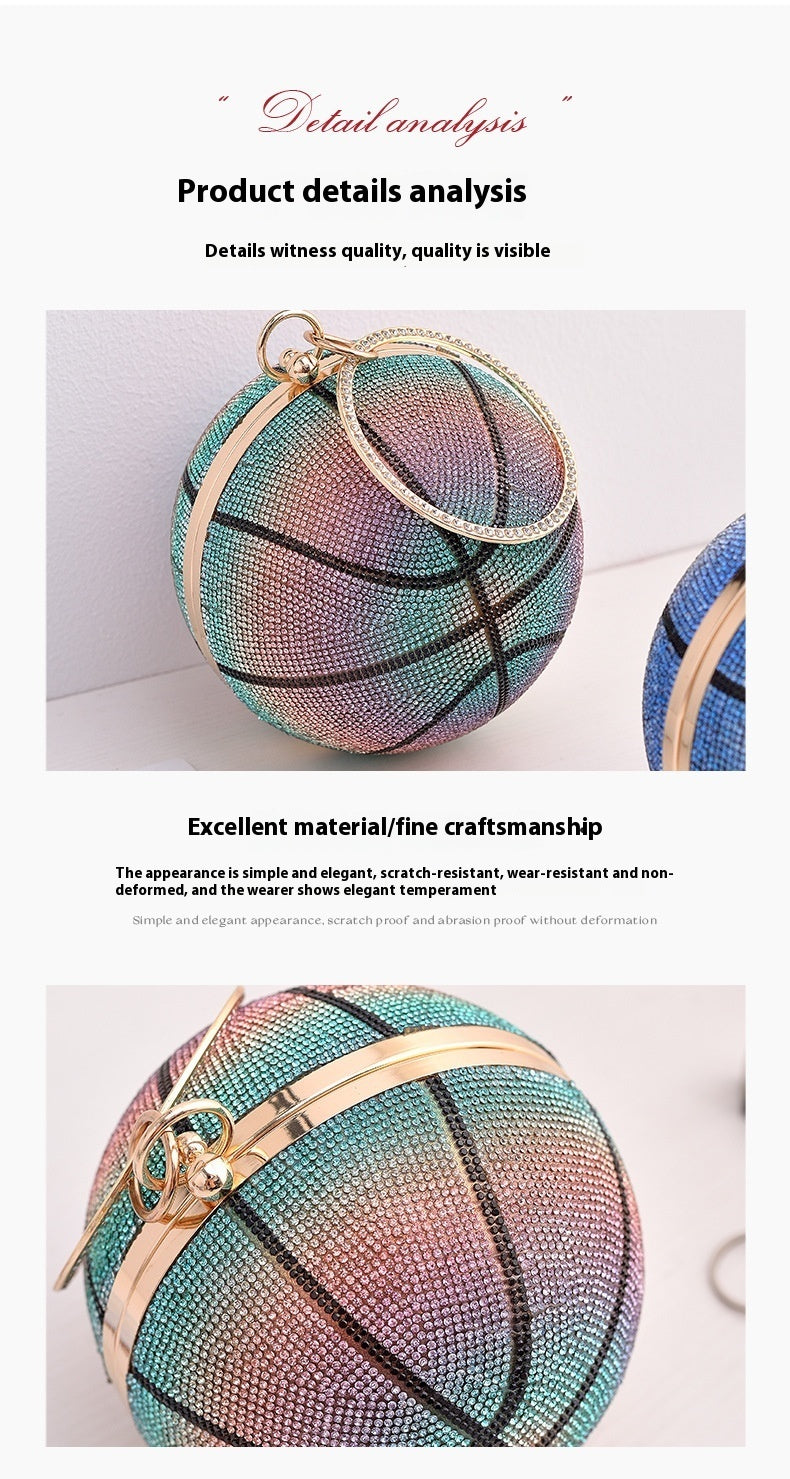 Colorful Round Basketball Dinner Bag Full Diamond 14cm Diameter