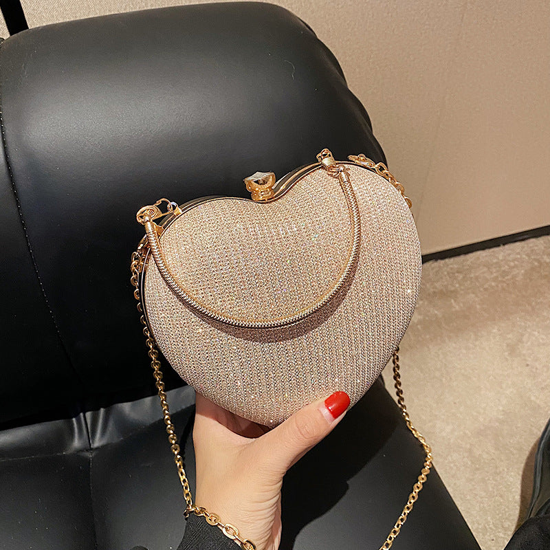 Heart-Shaped Acrylic Crossbody Bag with Chain – Small Peach Handheld 17cm