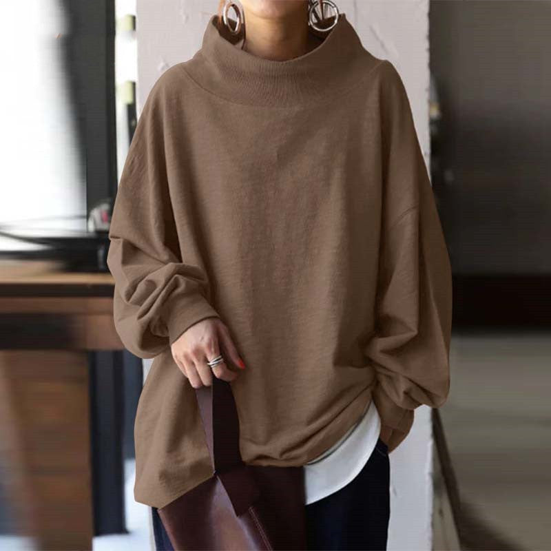 Women's Loose Cotton Blend Pullover Sweater in Khaki, Black, Blue