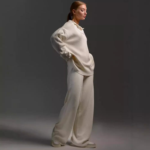 Women's Casual Sweatshirt Set Long-Sleeve Pullover Top & Loose Straight-Leg Pants