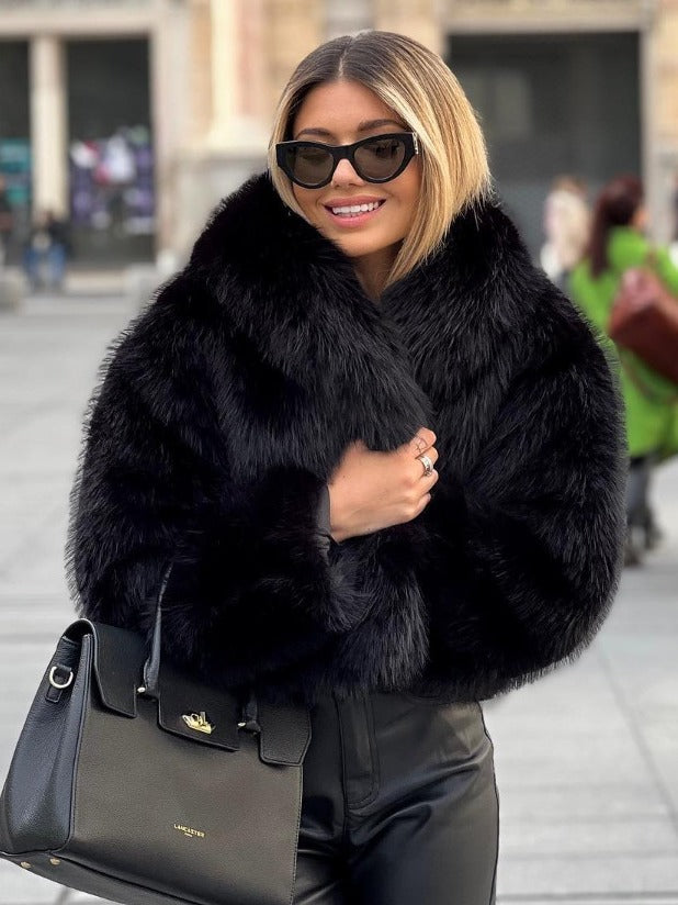Manteau Hiver en Peluche Épais et Doux à Revers, Veste Longue Décontractée à Manches Longues pour Femmes