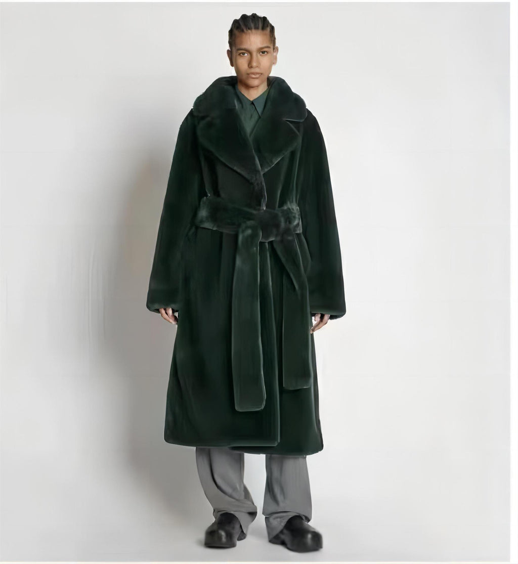 Thickened Long Plush Artificial Fur Cotton Coat Trench