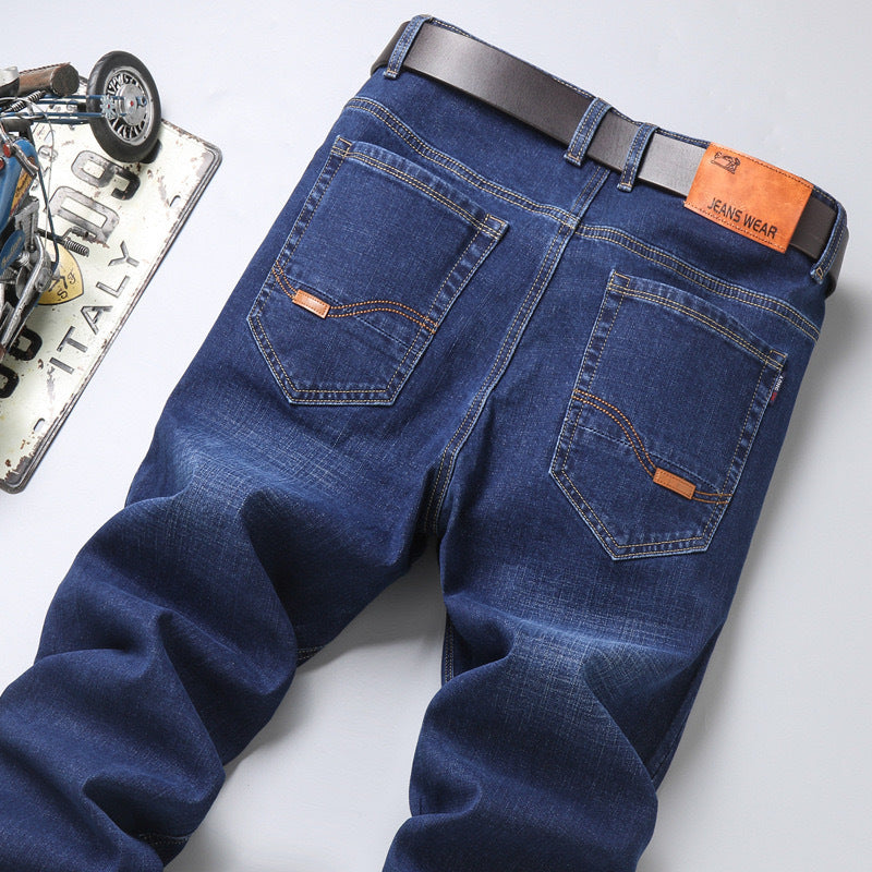 Men's Loose Straight Stretch Jeans - Blue & Black, Sizes 28-40