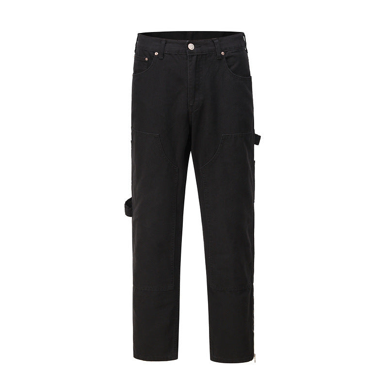 Heavy Industry Side Zipper Straight Drawstring Pants