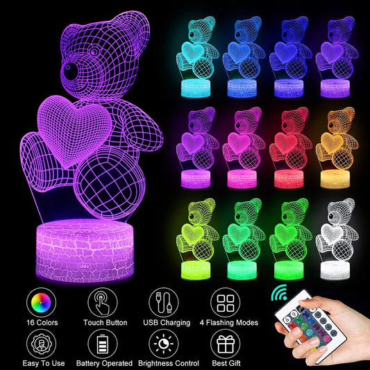 Lampe de nuit LED USB 3D en acrylique pour la maison, la chambre et la décoration