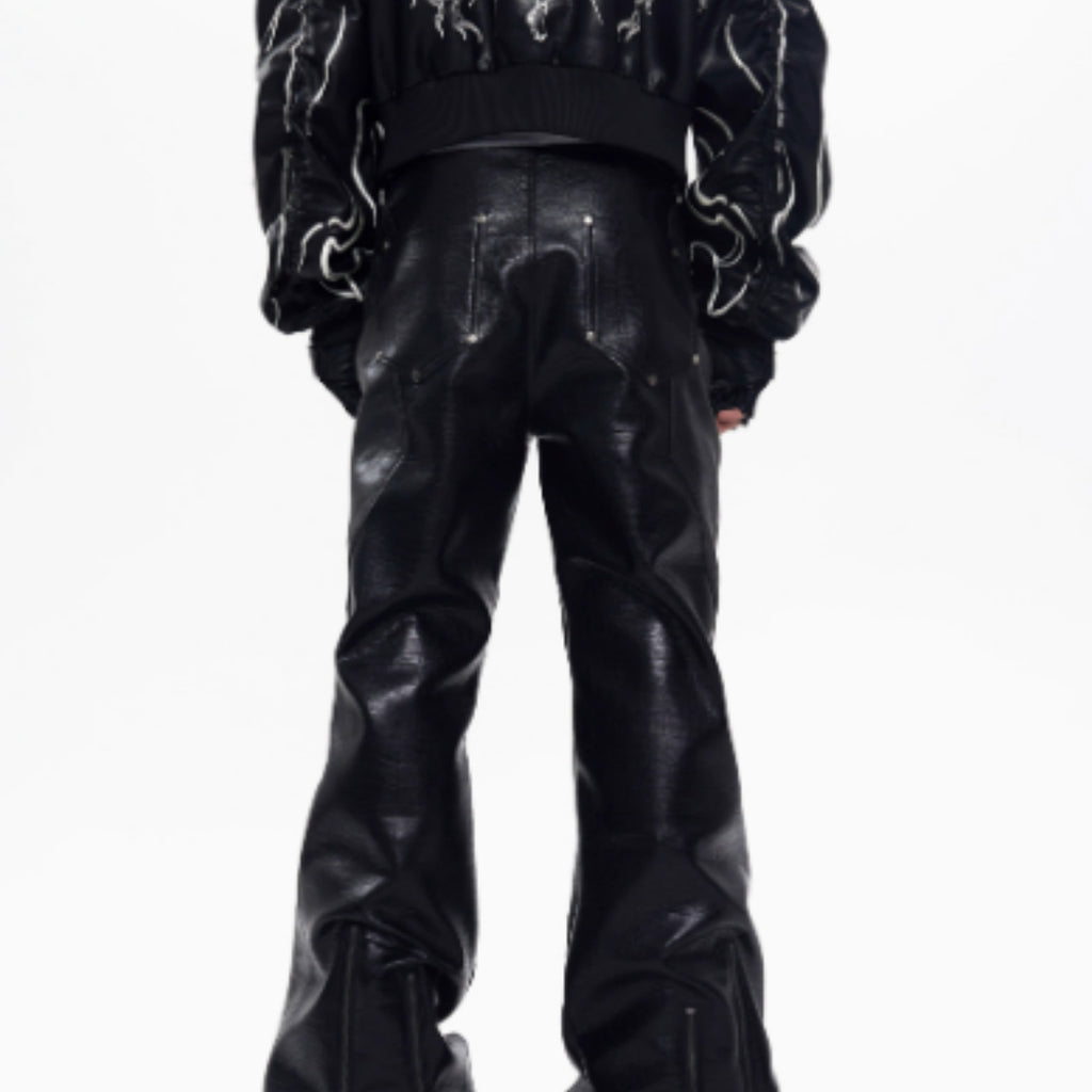 Pantalon en cuir noir pour homme avec fermeture éclair, coupe micro-pull, tailles S-XL, collection automne