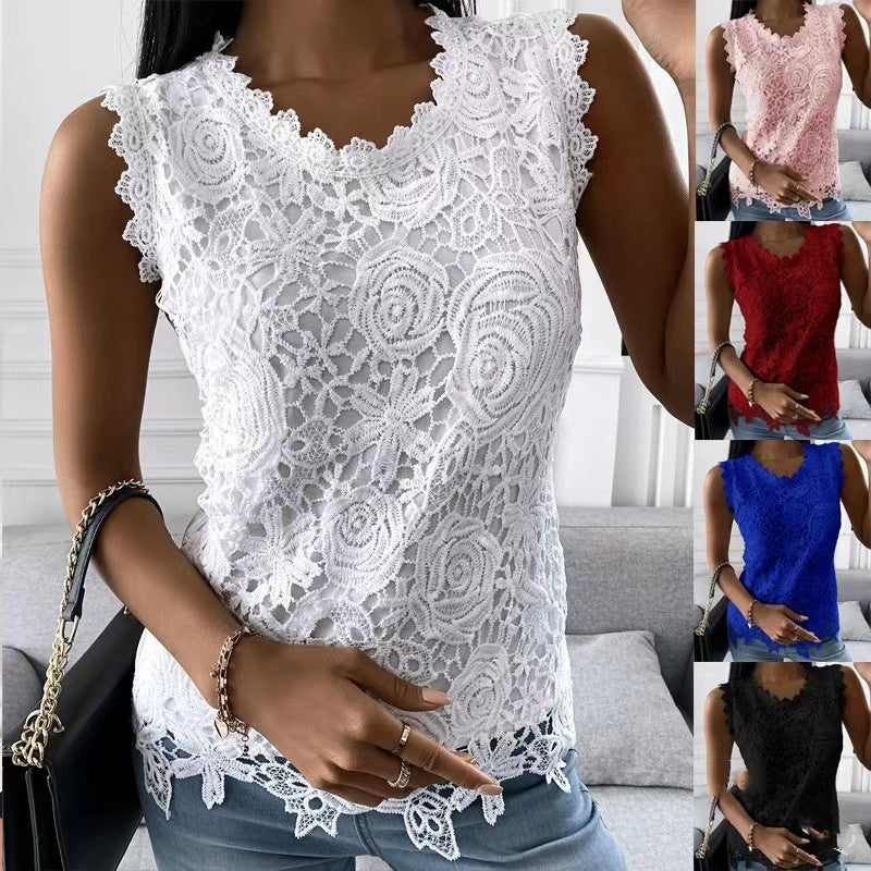 Women’s Floral Lace Vest Summer Top S-5XL