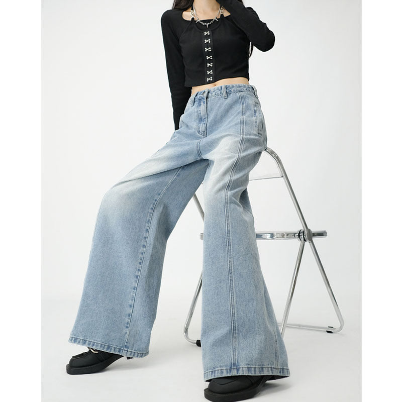 High Waist Loose Wide Leg Draping Denim Trousers Slimming Mop