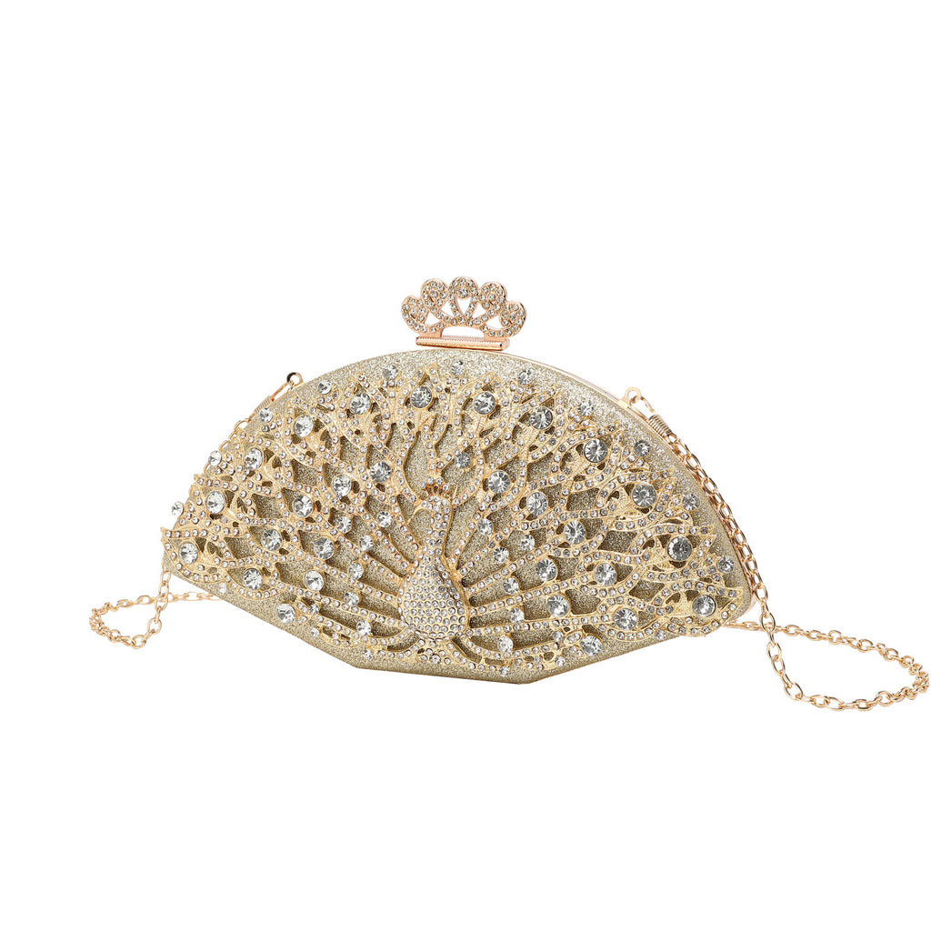 Sac de soirée pour femmes, forme coquillage en PU avec diamants, argent et or