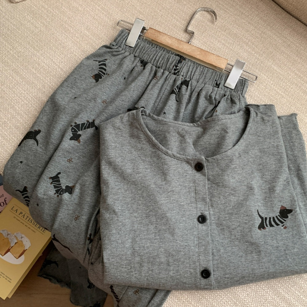 Ensemble pyjama en coton imprimé pour femme, pantalon et manches longues