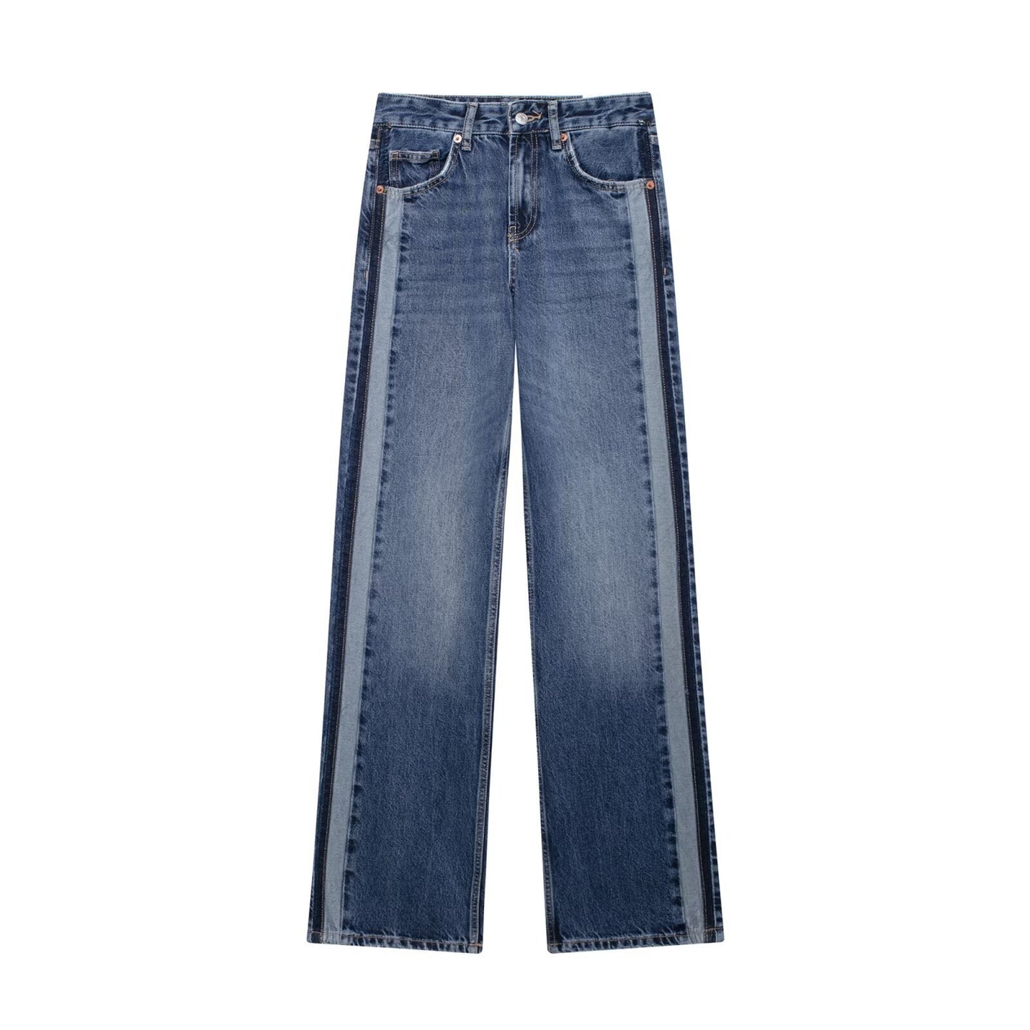 Versatile Mid-waist Straight Wide Leg Denim Trousers