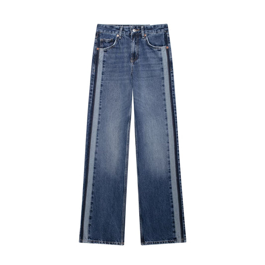 Versatile Mid-waist Straight Wide Leg Denim Trousers
