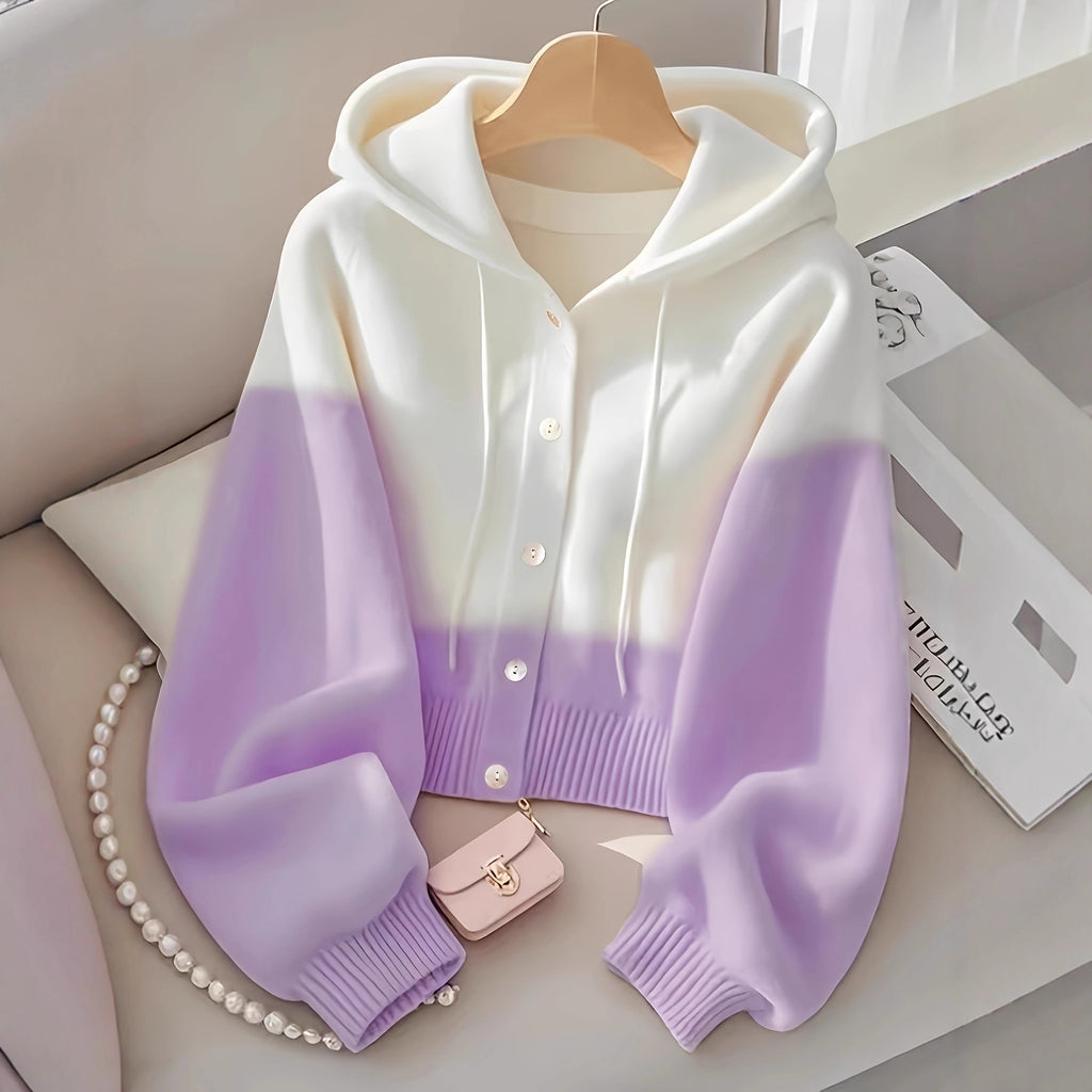 Patchwork Hooded Knitted Top High-Grade Lazy Cardigan