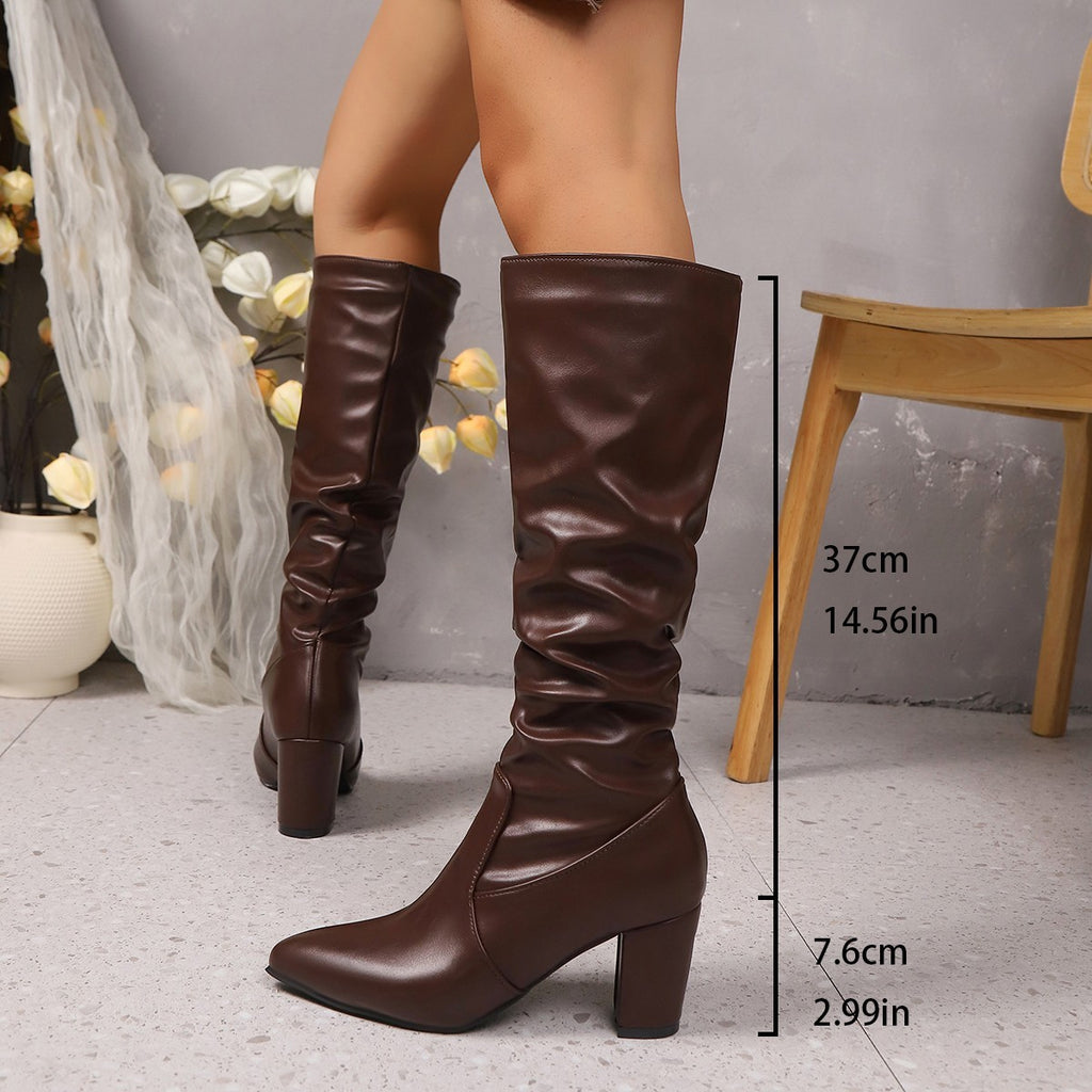 Bottes à talons hauts plissées et pointues pour femme