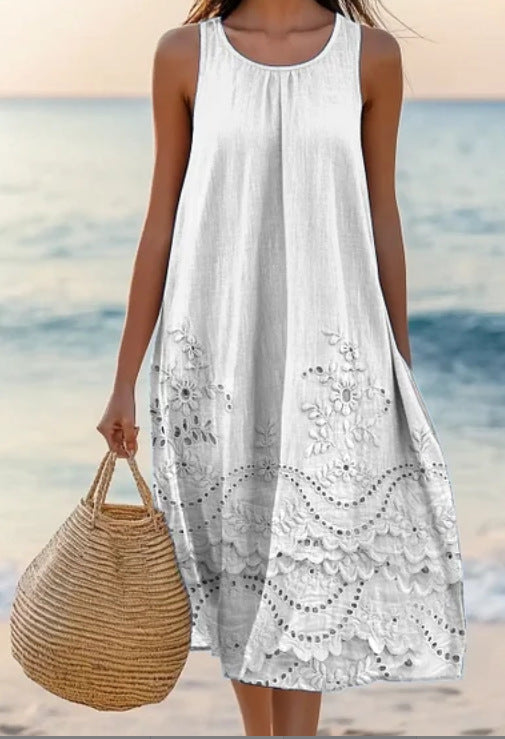Polyester Short-Sleeve A-Line Dress for Women