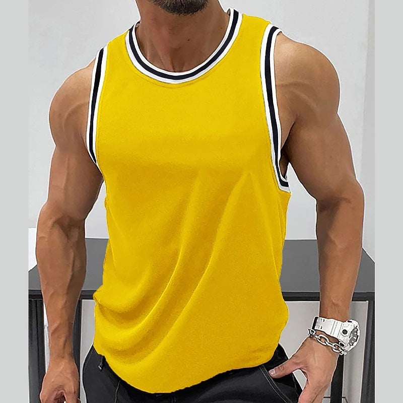 Gilet de fitness côtelé à col rond, couleur unie pour homme