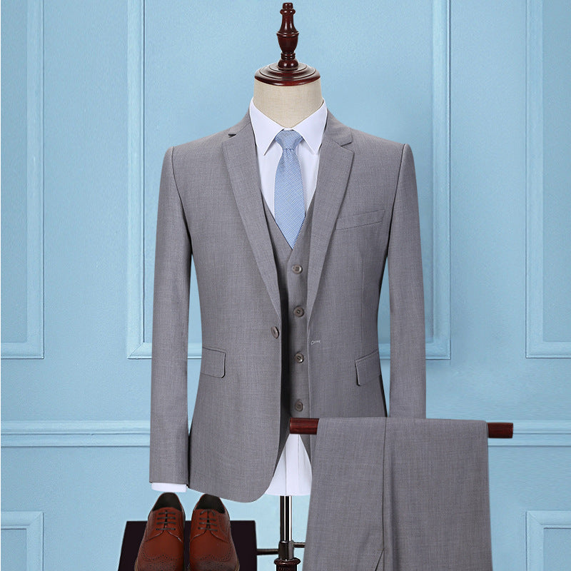 Men's Slim Fit Three-Piece Business Suit with Tie