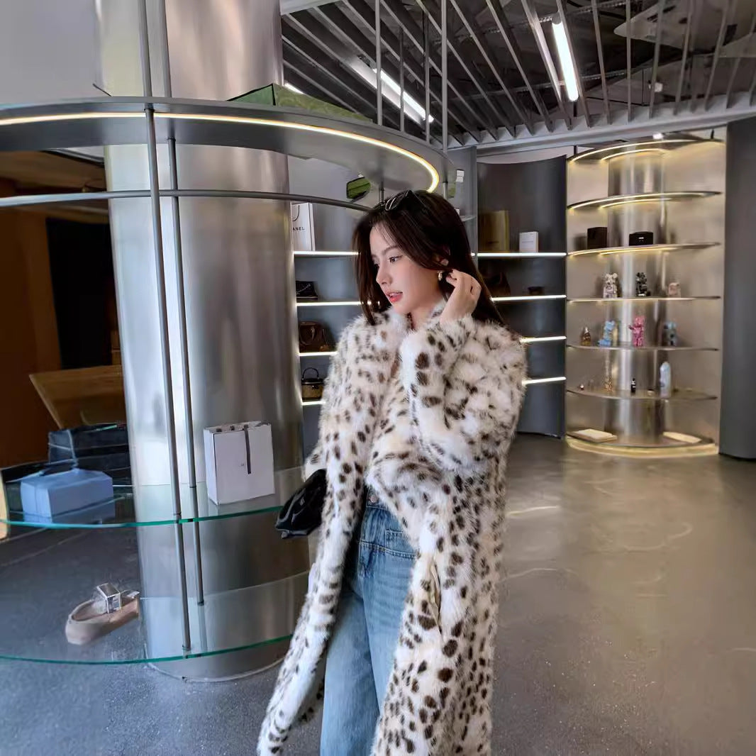 Weaving Lapel Ruffled Fur Trench Coat