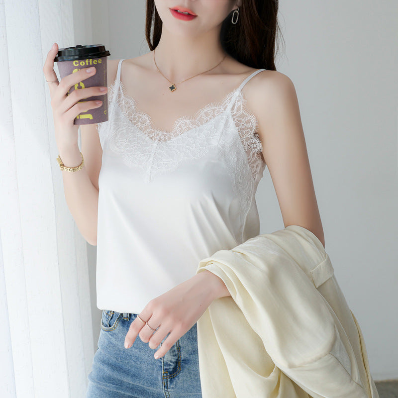 Eyelash Lace Satin Camisole Top for Women
