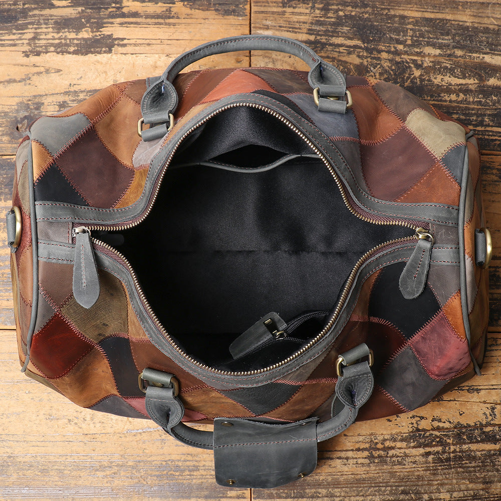 Sac de voyage losange vintage en cuir véritable pour homme