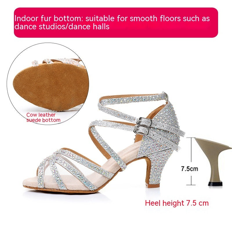 Latin Dance Shoes Women's Sandals Professional Soft Bottom Dance Shoes Mid-high Heelindoor