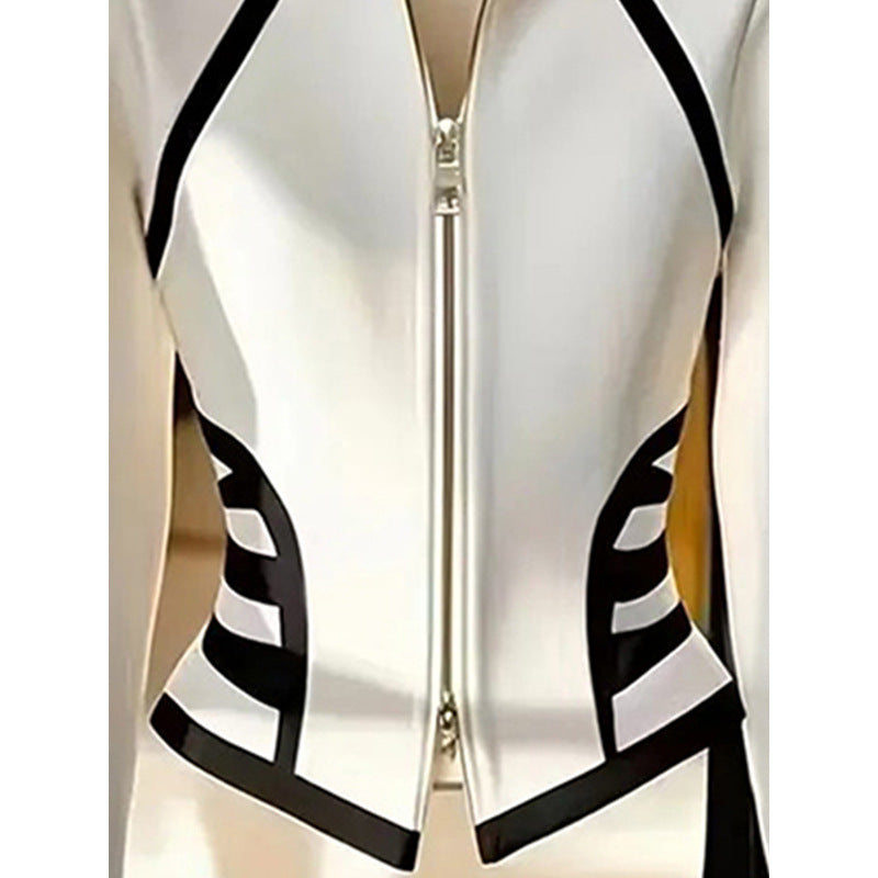 Slim Fit White Slimming Top Long Sleeve Polyester