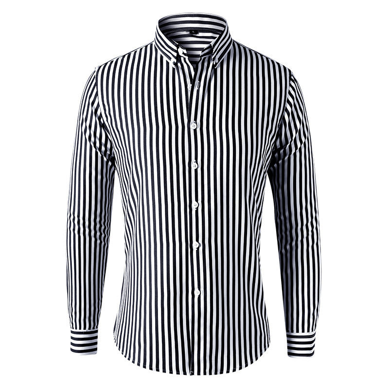 Men's Slim Long-Sleeve Casual Striped Shirt