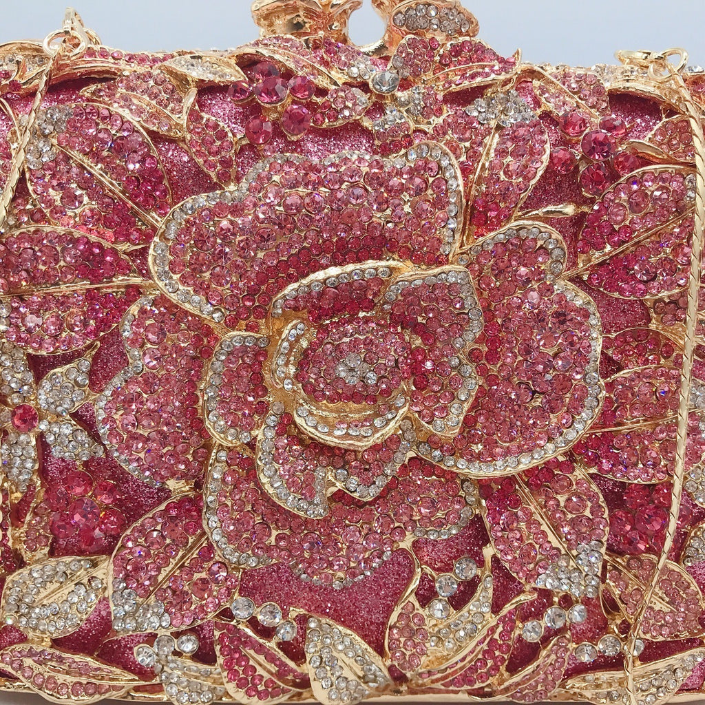 Metal Rose Diamond Chain Clutch Evening Bag 17x11x5cm