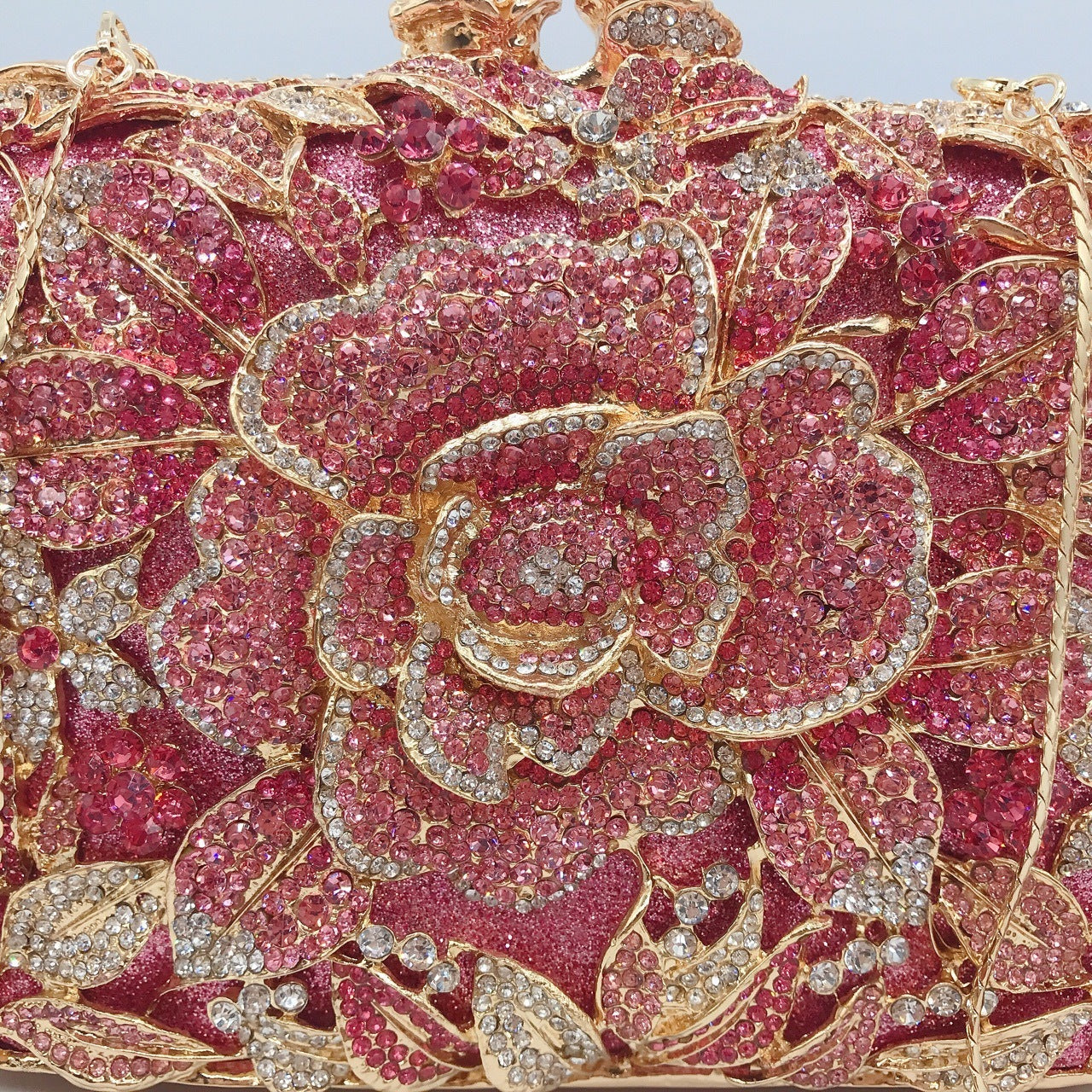 Metal Rose Diamond Chain Clutch Evening Bag 17x11x5cm