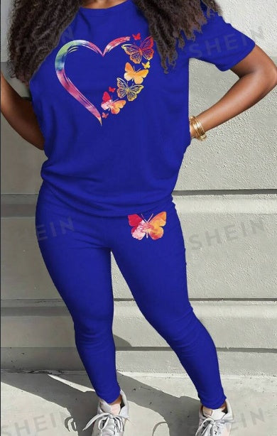 Digital Printed Women's Round Neck T-Shirt & Legging Set