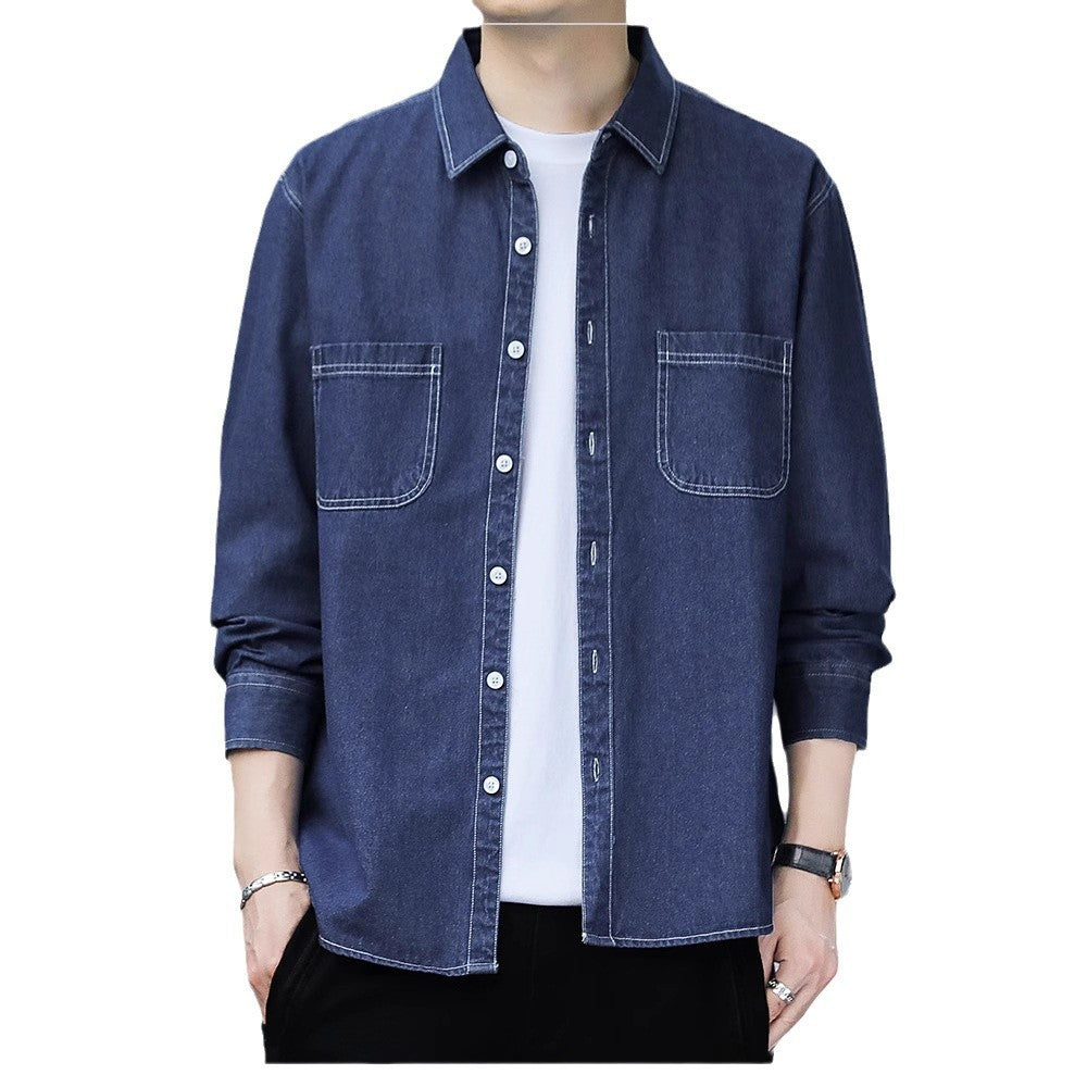 Chemise décontractée en jean à manches longues pour homme, bleu clair et bleu foncé