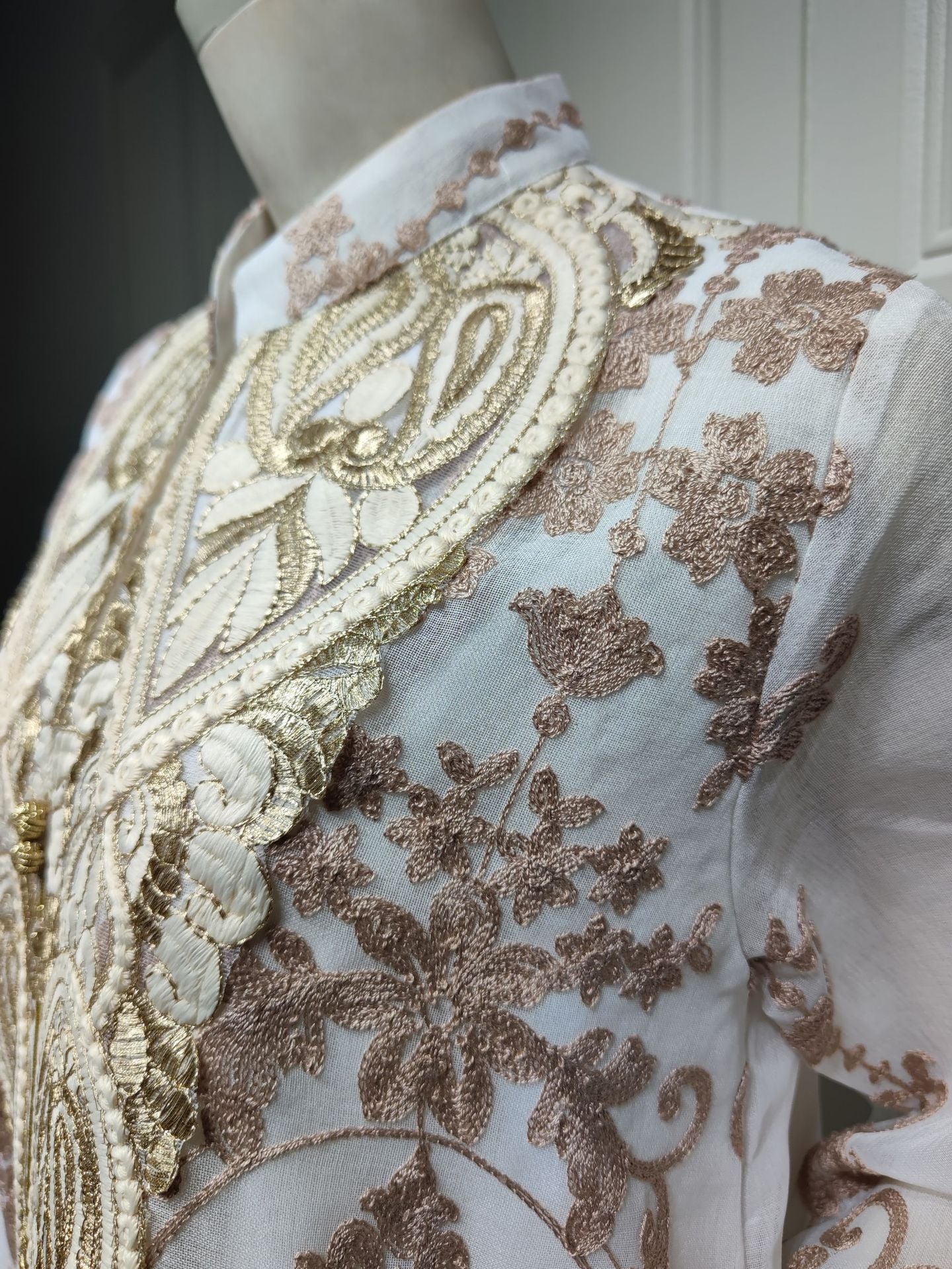 Arabian Women's Casual Embroidered Dress in White, Blue & Apricot