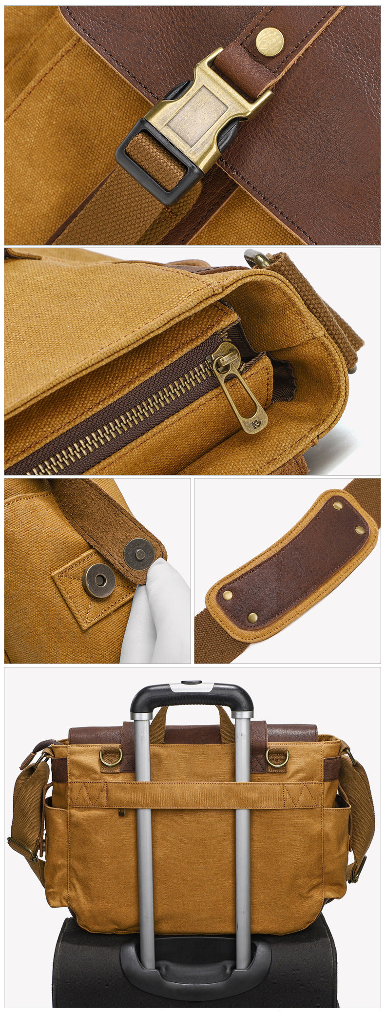 Sac bandoulière en toile cirée et cuir de vachette