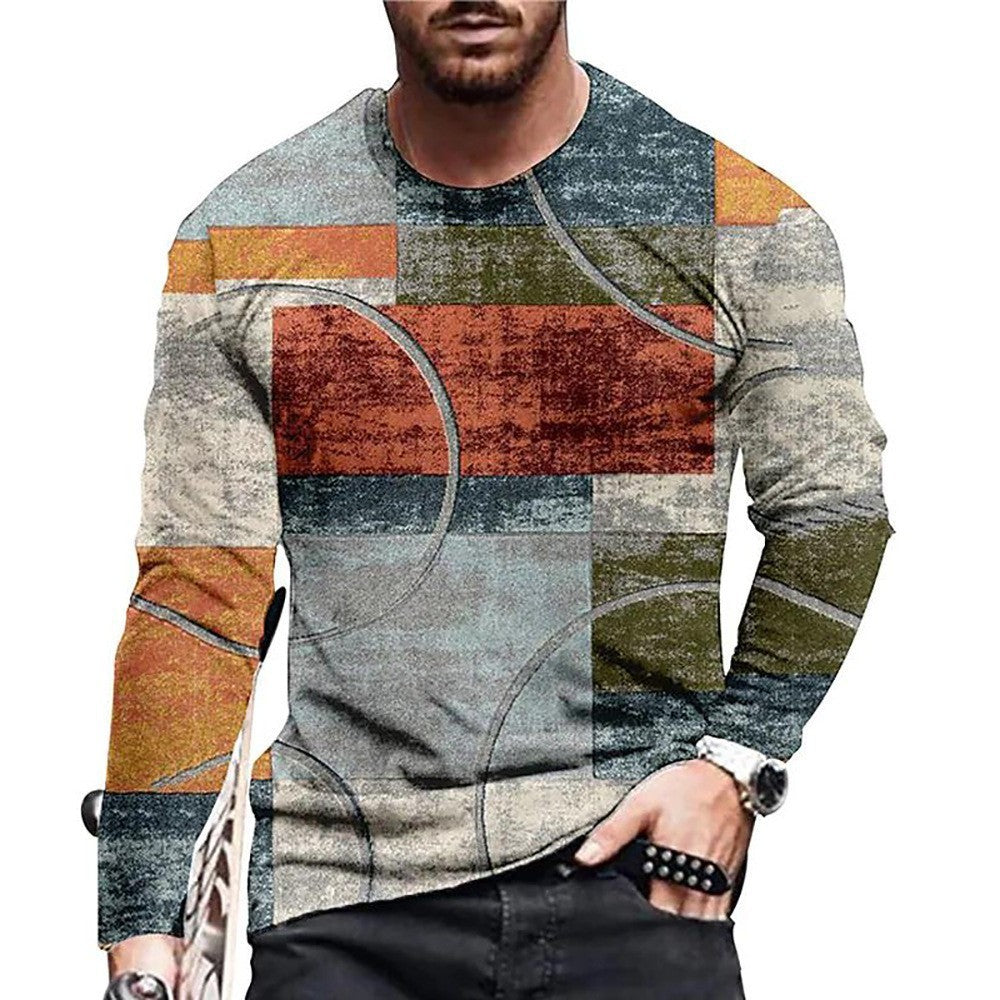 Men's 3D Digital Printed Camouflage Round Neck T-Shirt Long Sleeve Plus Size