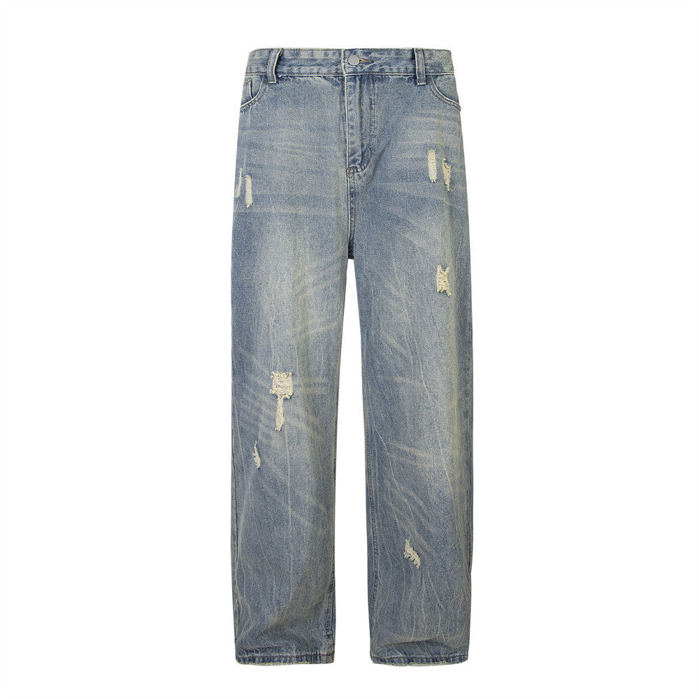 Loose Mid Waist Ripped Denim Jeans for Men and Women
