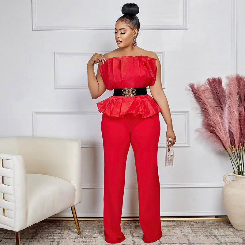 Sexy Off Shoulder Solid Color Jumpsuit Sleeveless Casual Suit