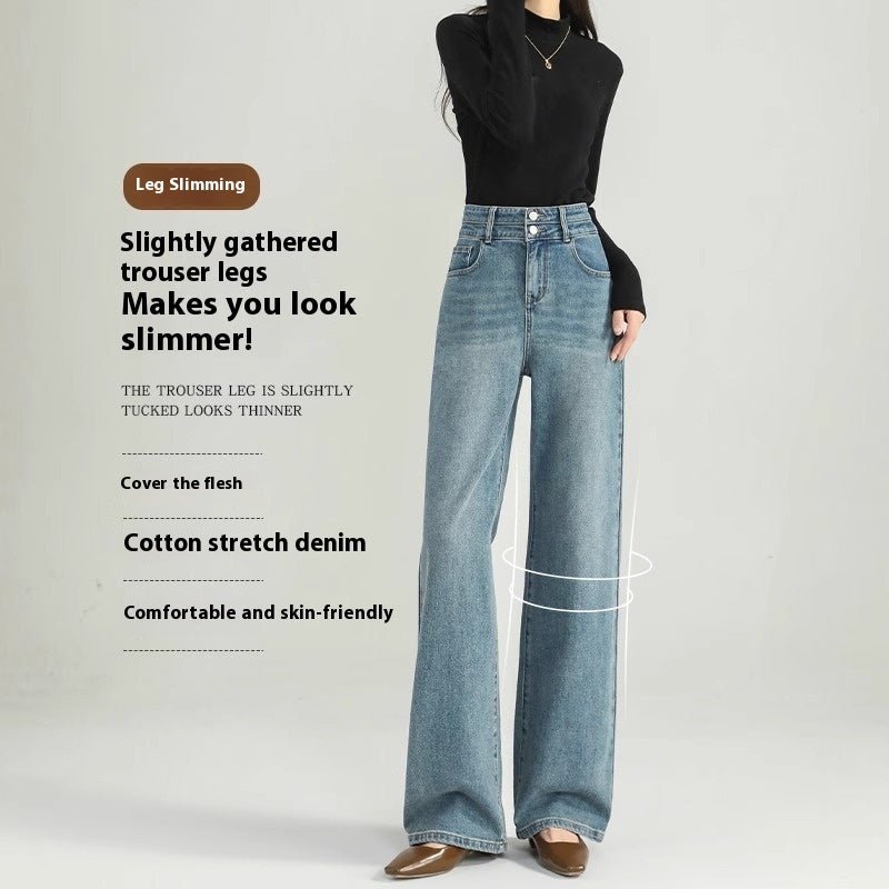 Women's High-Waist Wide-Leg Jeans for Spring and Autumn